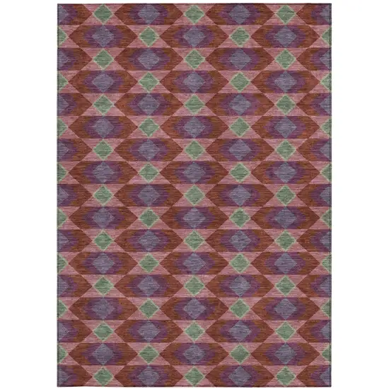 Burgundy And Pewter Geometric Washable Indoor Outdoor Area Rug Photo 3
