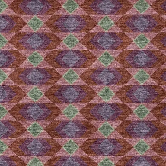 Burgundy And Pewter Geometric Washable Indoor Outdoor Area Rug Photo 5