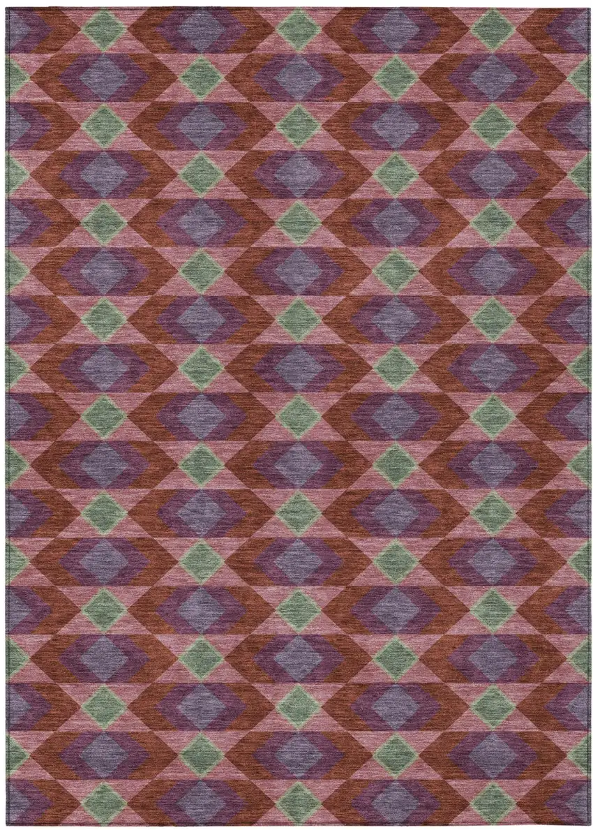 Burgundy And Pewter Geometric Washable Indoor Outdoor Area Rug Photo 2