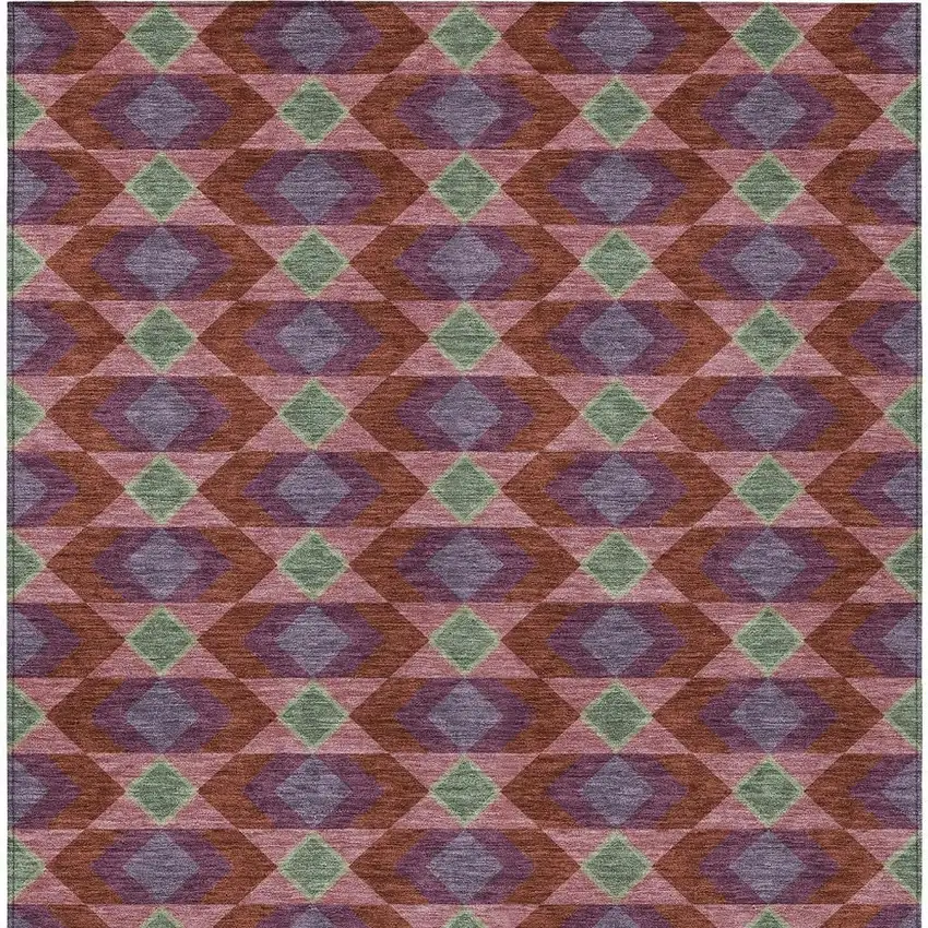 Burgundy And Pewter Geometric Washable Indoor Outdoor Area Rug Photo 6
