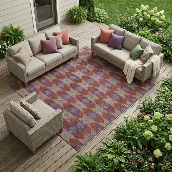 Burgundy And Pewter Geometric Washable Indoor Outdoor Area Rug Photo 1