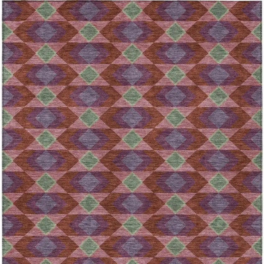 Burgundy And Pewter Geometric Washable Indoor Outdoor Area Rug Photo 4