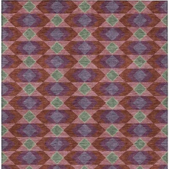Burgundy And Pewter Geometric Washable Indoor Outdoor Area Rug Photo 4