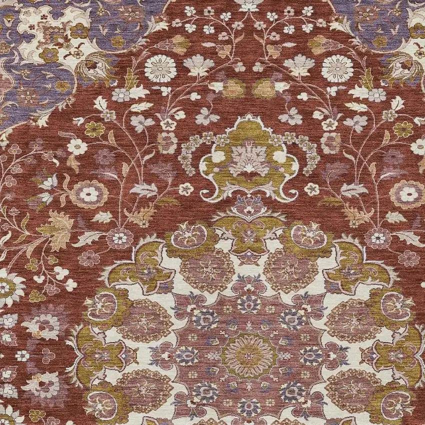 Burgundy And Red Damask Washable Indoor Outdoor Area Rug Photo 3