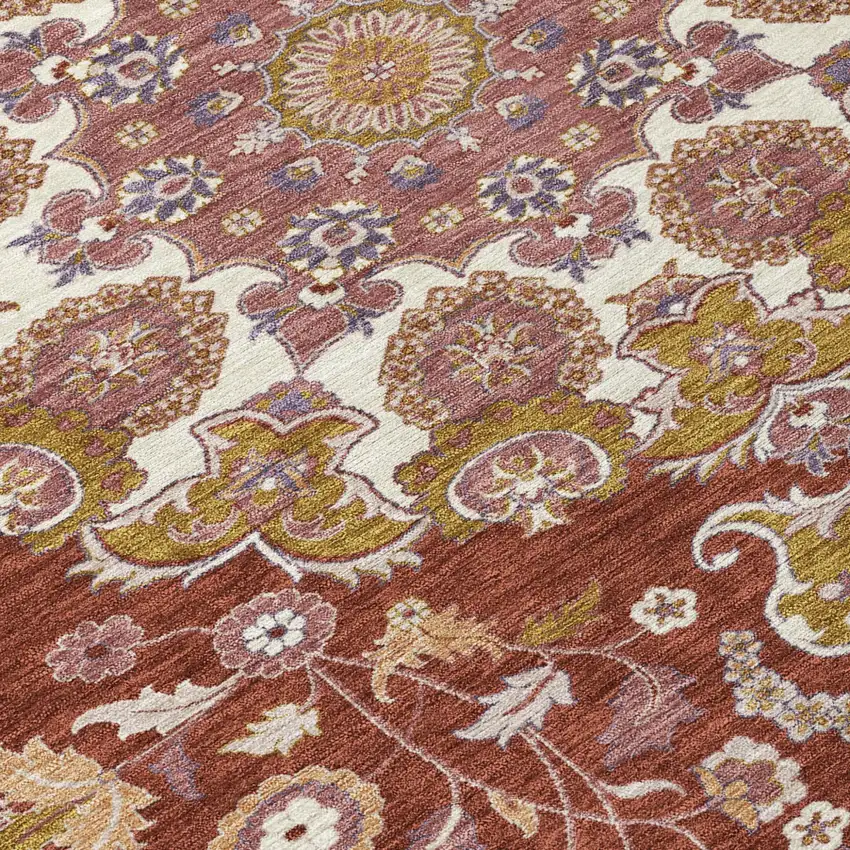 Burgundy And Red Damask Washable Indoor Outdoor Area Rug Photo 5