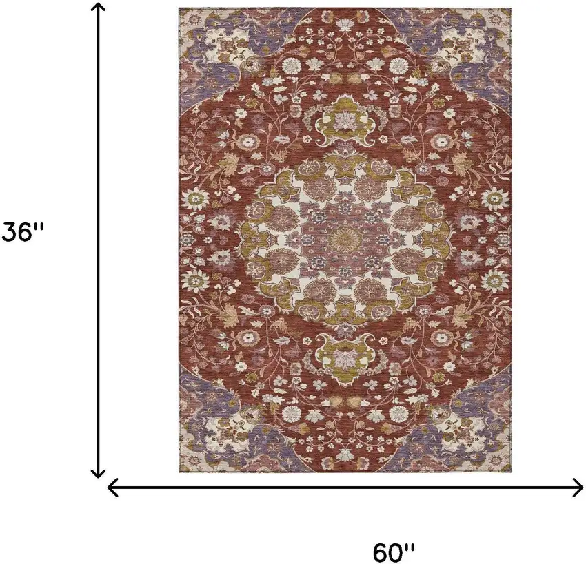 Burgundy And Red Damask Washable Indoor Outdoor Area Rug Photo 6