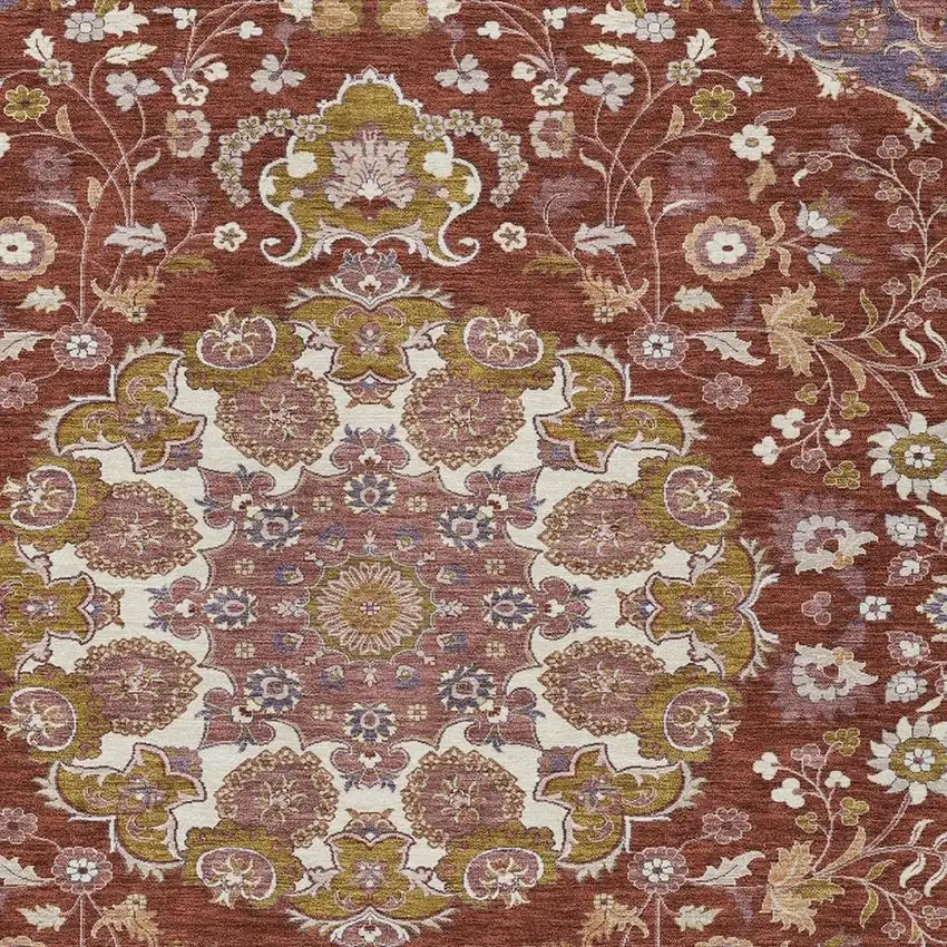 Burgundy And Red Damask Washable Indoor Outdoor Area Rug Photo 2