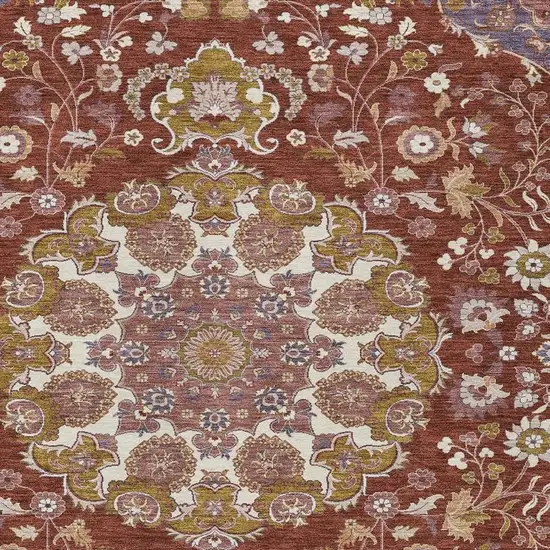 Burgundy And Red Damask Washable Indoor Outdoor Area Rug Photo 2