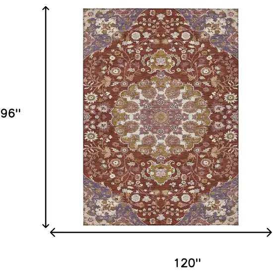 Burgundy And Red Damask Washable Indoor Outdoor Area Rug Photo 6