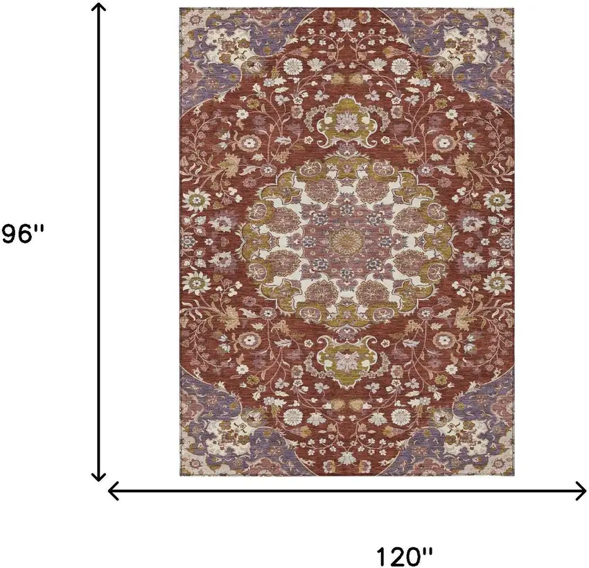 Burgundy And Red Damask Washable Indoor Outdoor Area Rug Photo 6