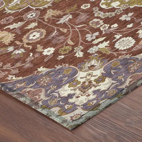Burgundy And Red Damask Washable Indoor Outdoor Area Rug Photo 4
