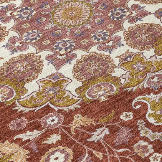 Burgundy And Red Damask Washable Indoor Outdoor Area Rug Photo 5