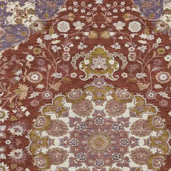 Burgundy And Red Damask Washable Indoor Outdoor Area Rug Photo 3