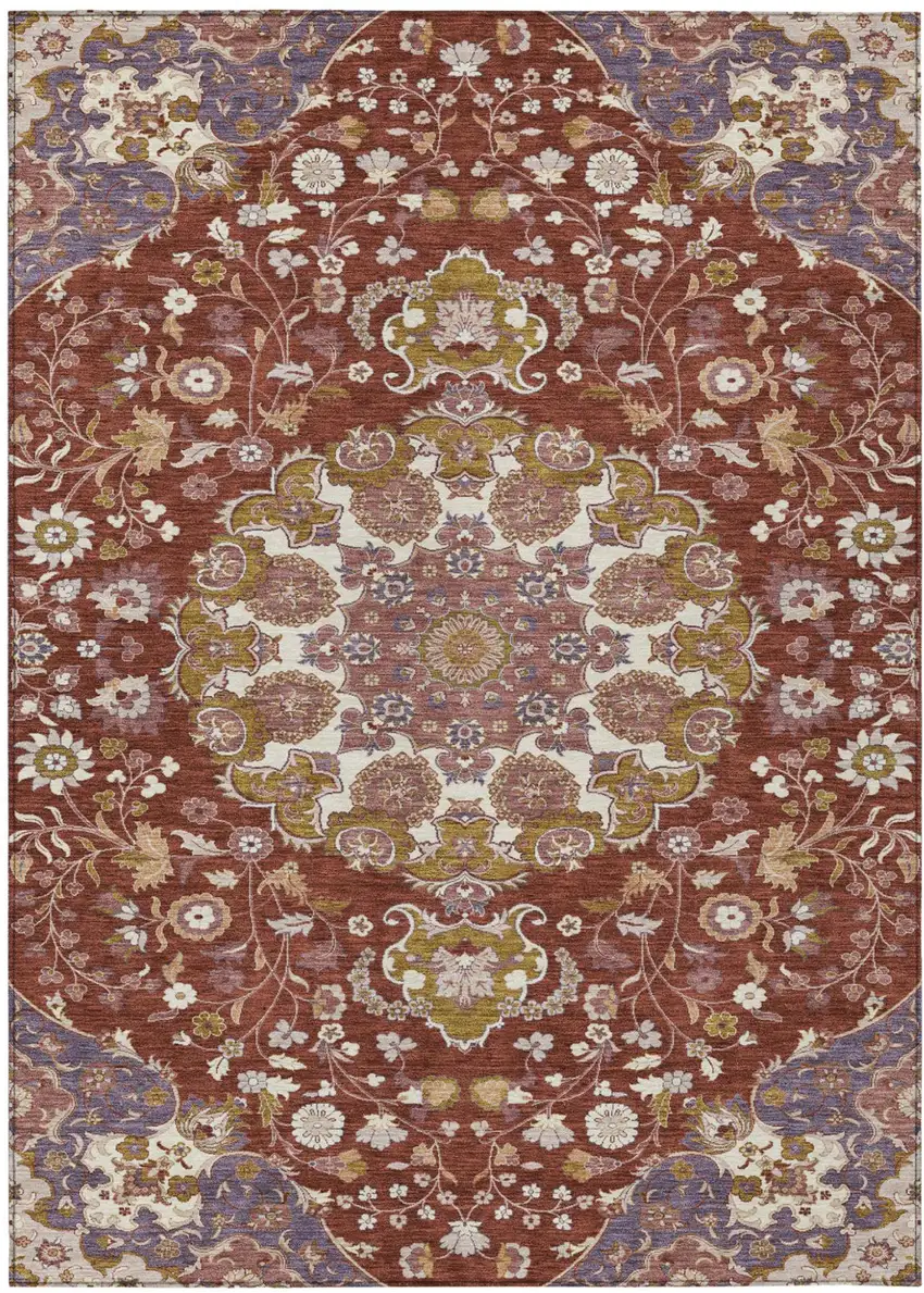 Burgundy And Red Damask Washable Indoor Outdoor Area Rug Photo 1
