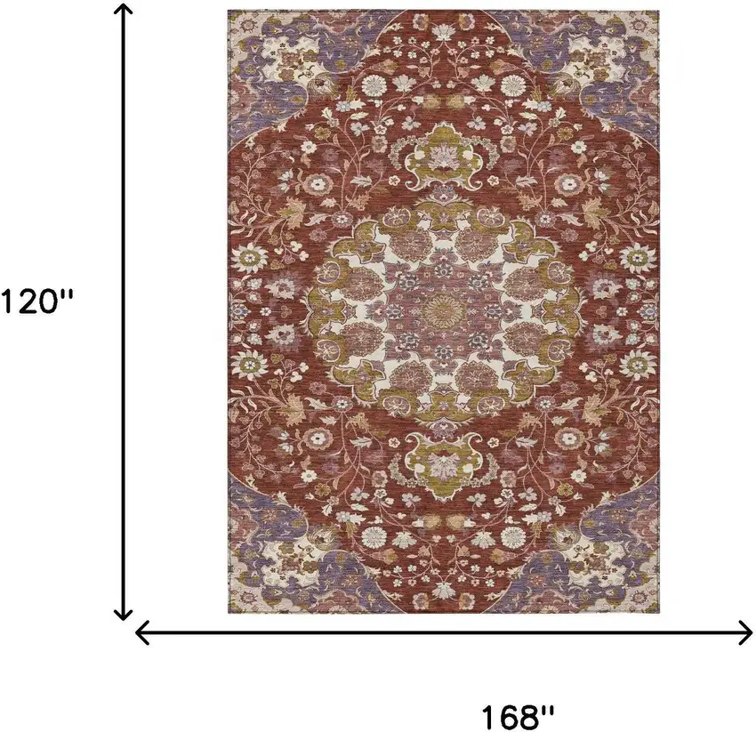 Burgundy And Red Damask Washable Indoor Outdoor Area Rug Photo 6