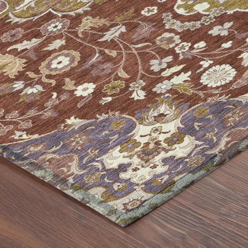 Burgundy And Red Damask Washable Indoor Outdoor Area Rug Photo 4