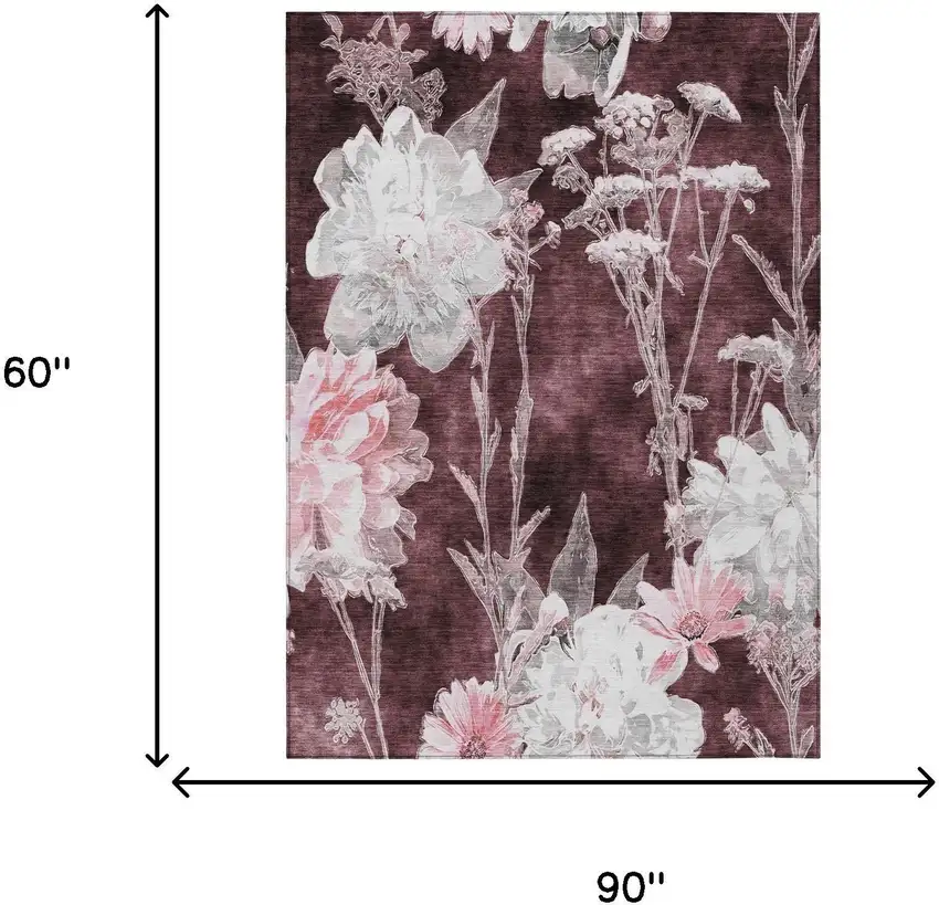 Burgundy And Red Floral Washable Indoor Outdoor Area Rug Photo 5