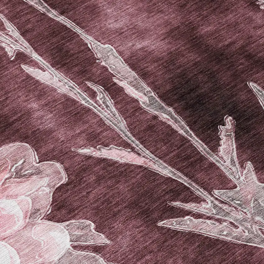 Burgundy And Red Floral Washable Indoor Outdoor Area Rug Photo 4