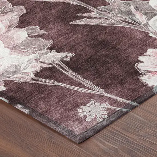 Burgundy And Red Floral Washable Indoor Outdoor Area Rug Photo 3