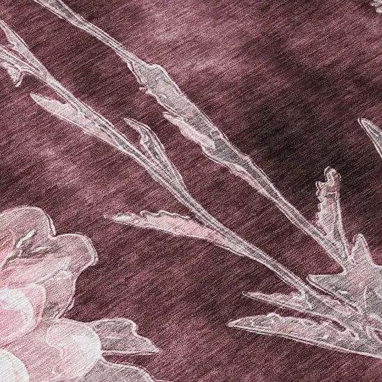 Burgundy And Red Floral Washable Indoor Outdoor Area Rug Photo 4