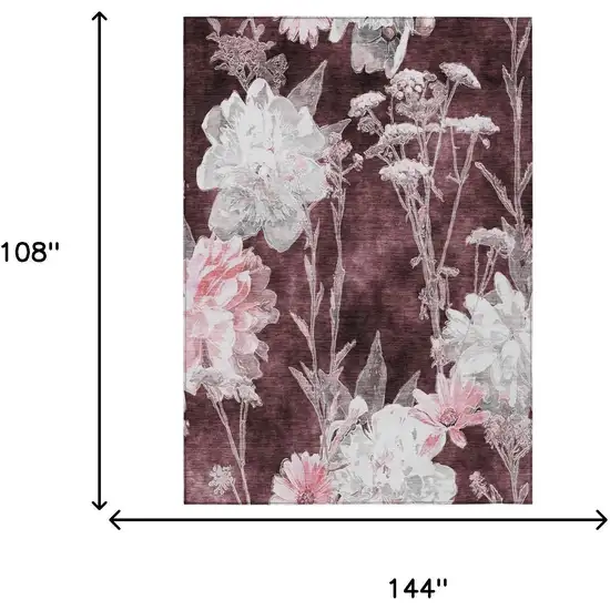 Burgundy And Red Floral Washable Indoor Outdoor Area Rug Photo 5