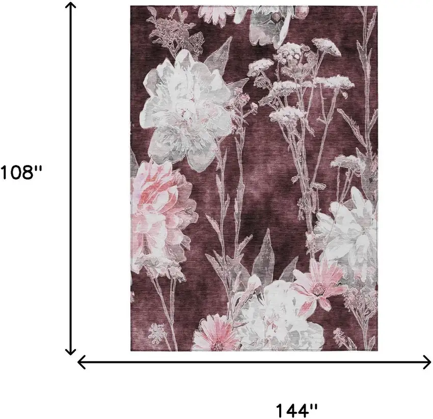 Burgundy And Red Floral Washable Indoor Outdoor Area Rug Photo 5