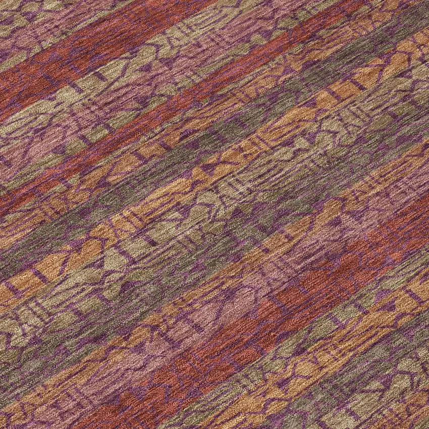 Burgundy And Red Striped Washable Indoor Outdoor Area Rug Photo 4