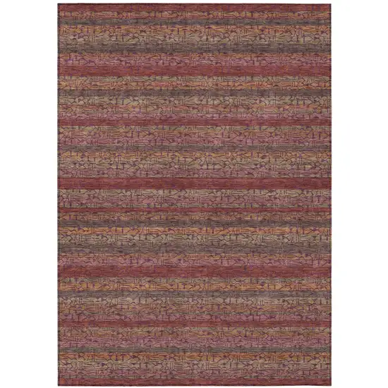 Burgundy And Red Striped Washable Indoor Outdoor Area Rug Photo 2