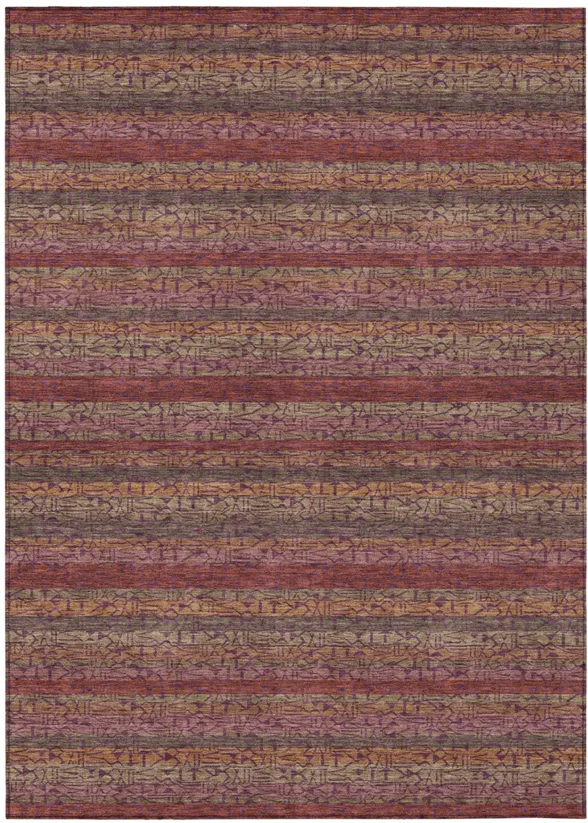 Burgundy And Red Striped Washable Indoor Outdoor Area Rug Photo 2