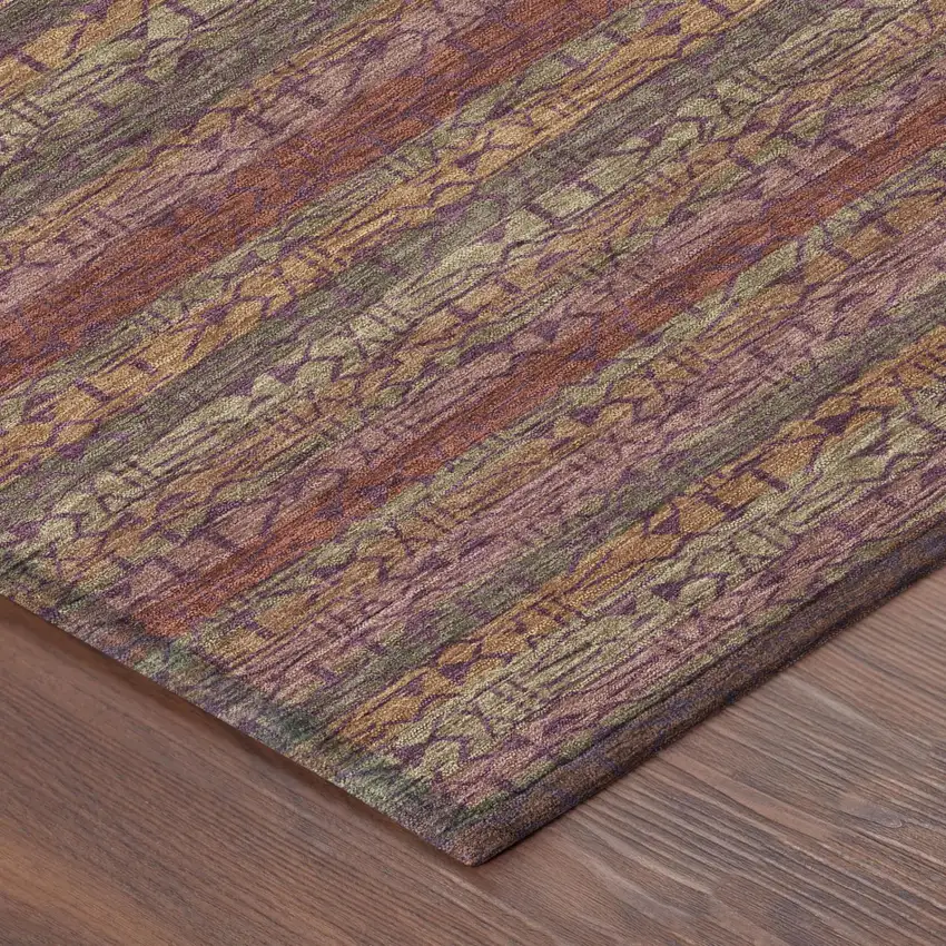 Burgundy And Red Striped Washable Indoor Outdoor Area Rug Photo 3