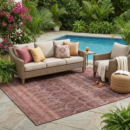 Burgundy And Red Tribal Washable Indoor Outdoor Area Rug Photo 1