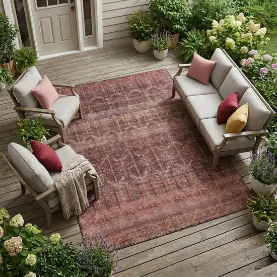 Burgundy And Red Tribal Washable Indoor Outdoor Area Rug Photo 1