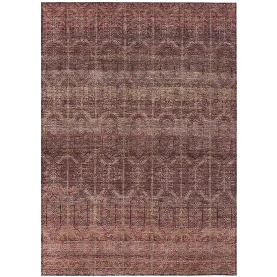 Burgundy And Red Tribal Washable Indoor Outdoor Area Rug Photo 2