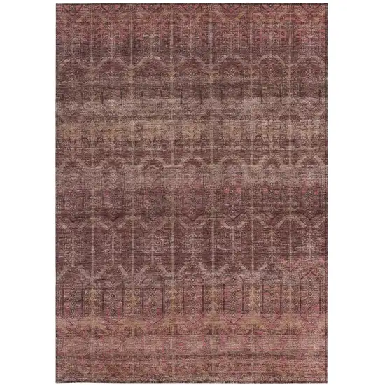 Burgundy And Red Tribal Washable Indoor Outdoor Area Rug Photo 4