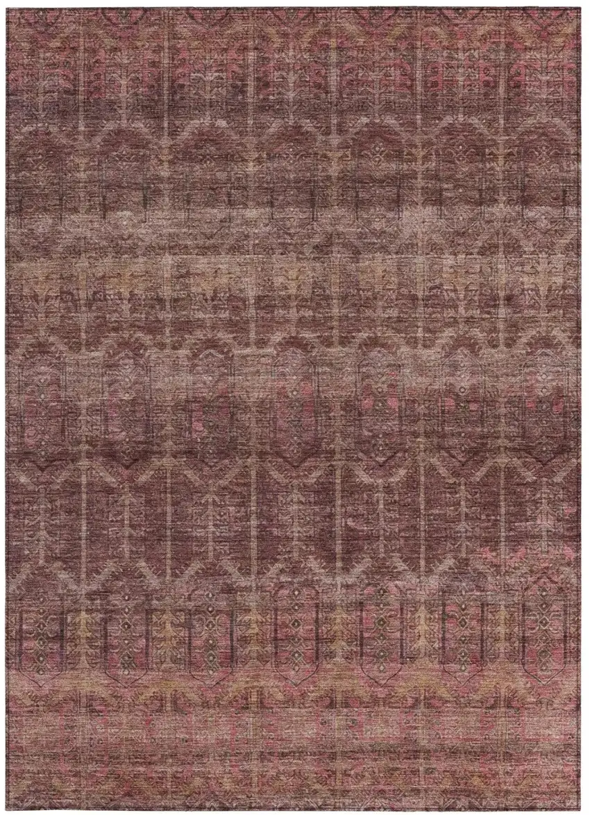 Burgundy And Red Tribal Washable Indoor Outdoor Area Rug Photo 4