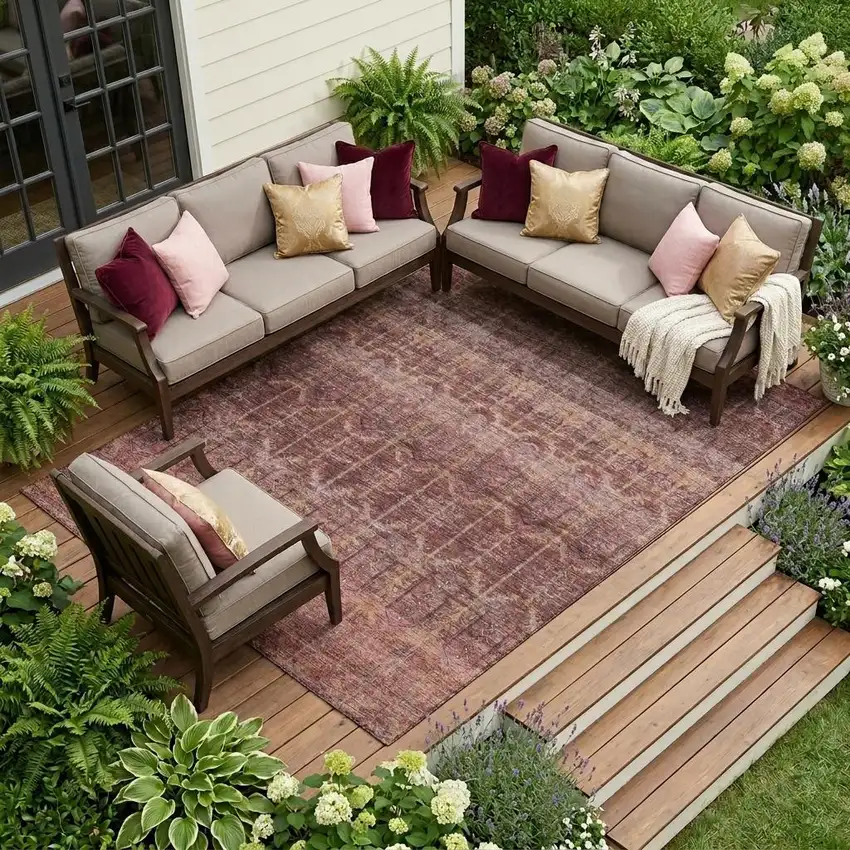 Burgundy And Red Tribal Washable Indoor Outdoor Area Rug Photo 1