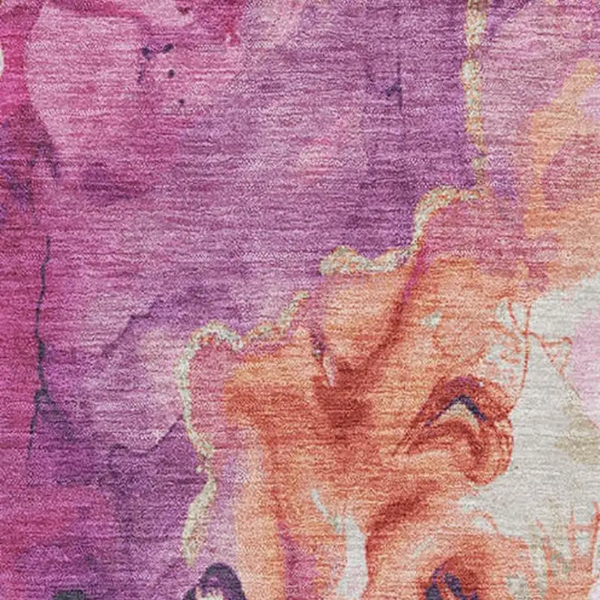 Burgundy And Salmon Abstract Washable Area Rug With UV Protection Photo 2