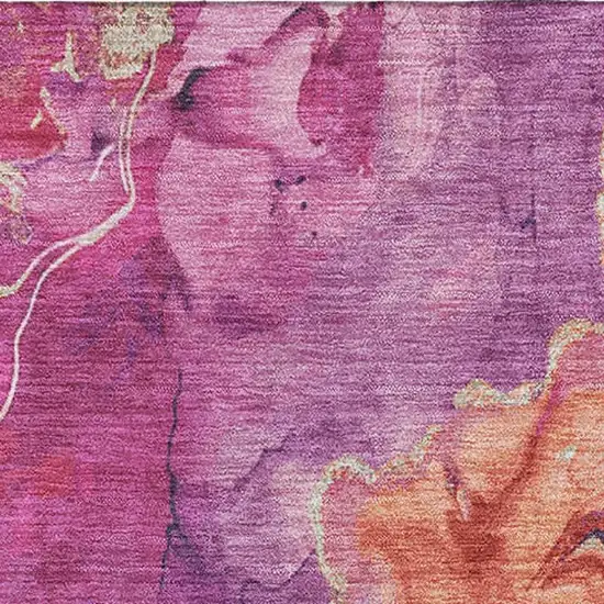 Burgundy And Salmon Abstract Washable Area Rug With UV Protection Photo 2