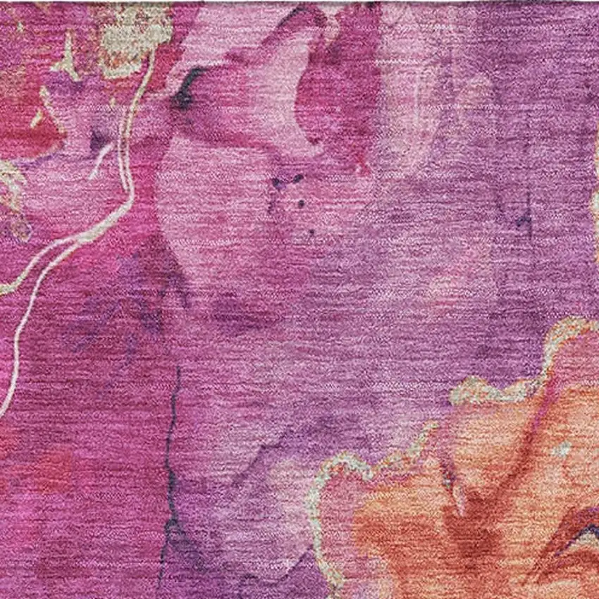 Burgundy And Salmon Abstract Washable Area Rug With UV Protection Photo 2