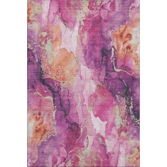 Burgundy And Salmon Abstract Washable Area Rug With UV Protection Photo 1