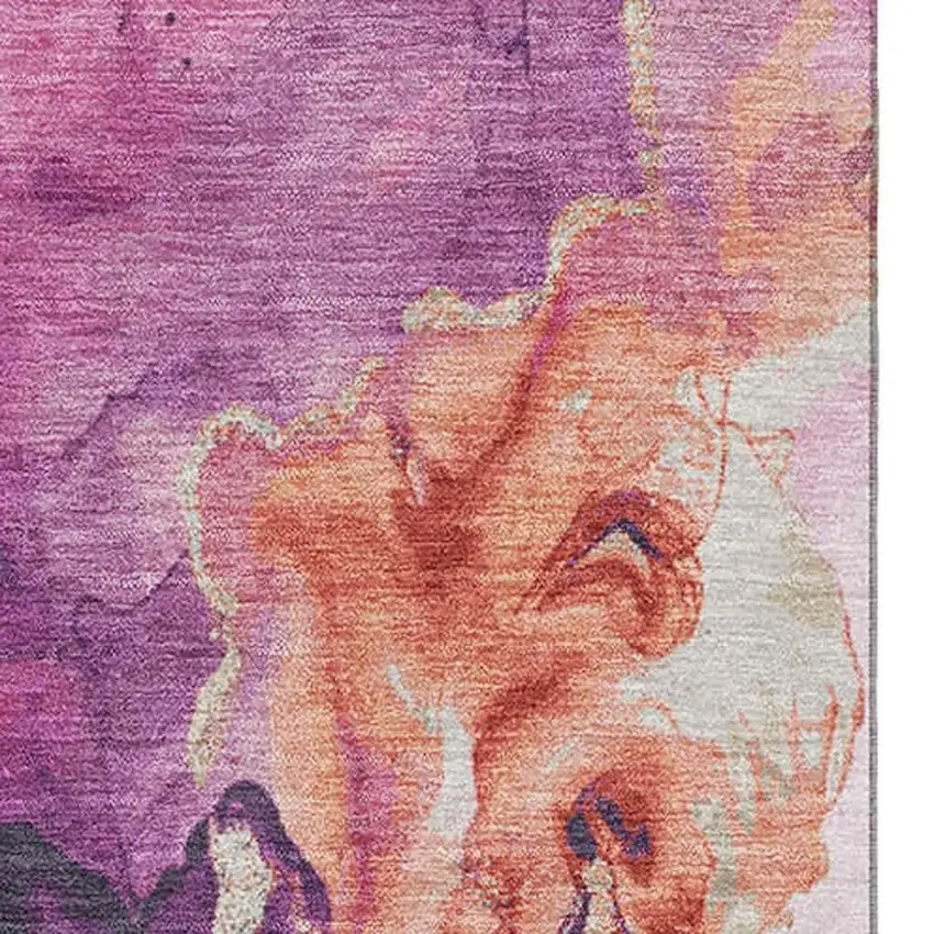 Burgundy And Salmon Abstract Washable Area Rug With UV Protection Photo 2