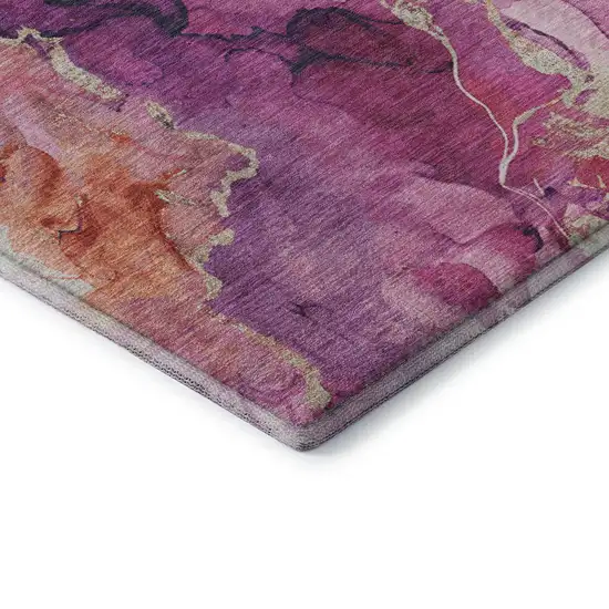 Burgundy And Salmon Abstract Washable Area Rug With UV Protection Photo 7