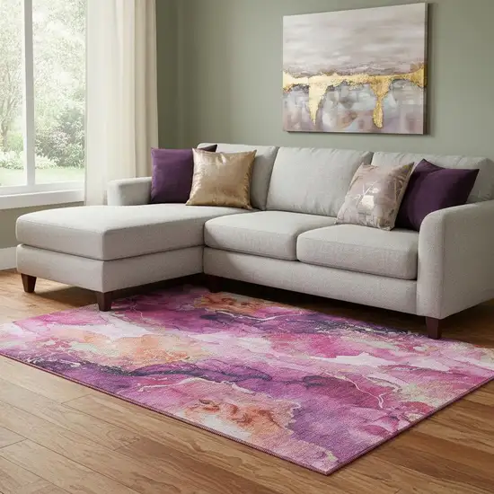 Burgundy And Salmon Abstract Washable Area Rug With UV Protection Photo 2