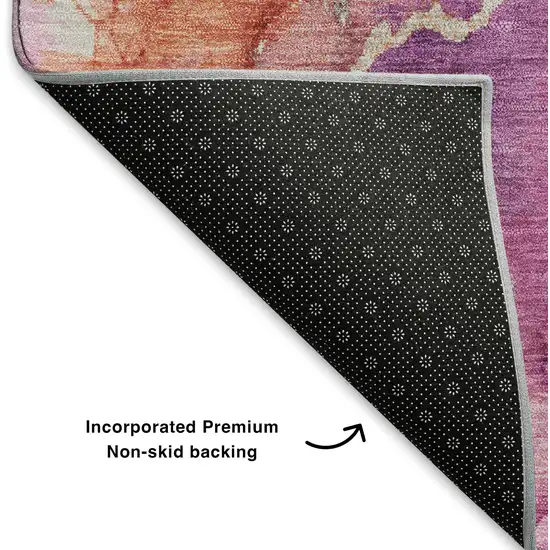 Burgundy And Salmon Abstract Washable Area Rug With UV Protection Photo 6
