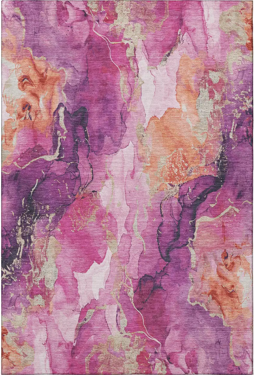 Burgundy And Salmon Abstract Washable Area Rug With UV Protection Photo 3