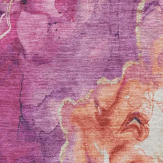 Burgundy And Salmon Abstract Washable Area Rug With UV Protection Photo 2