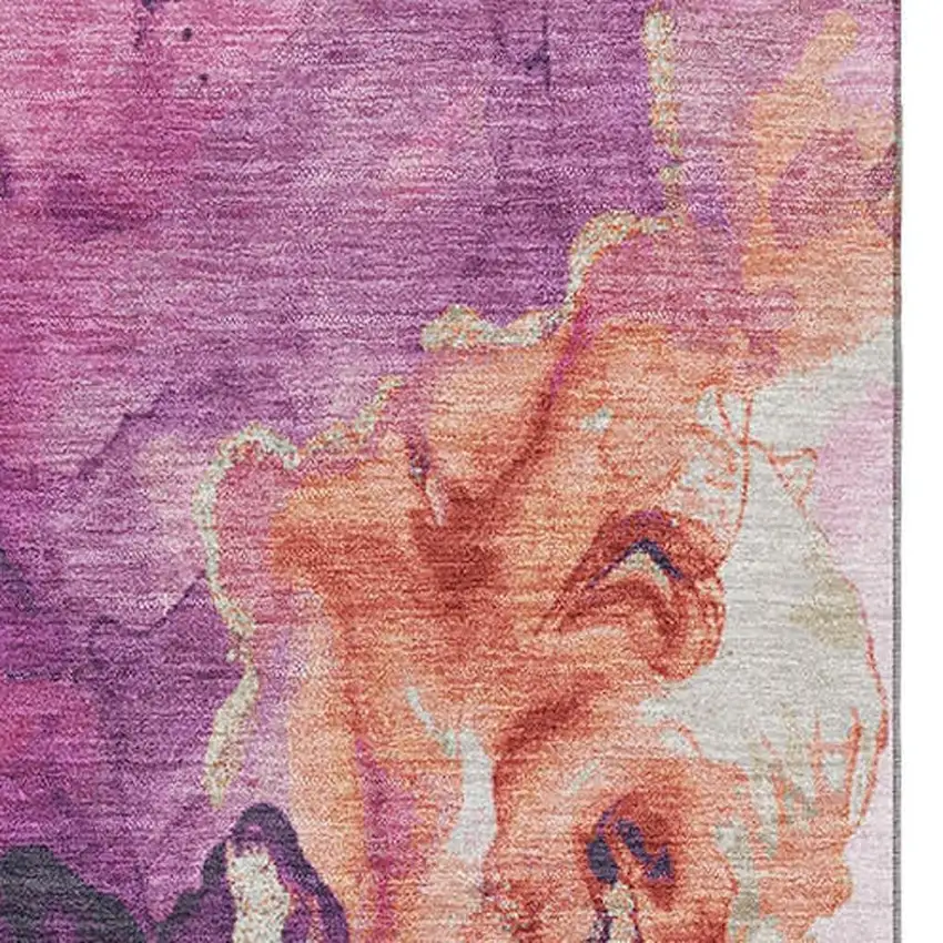 Burgundy And Salmon Abstract Washable Area Rug With UV Protection Photo 2