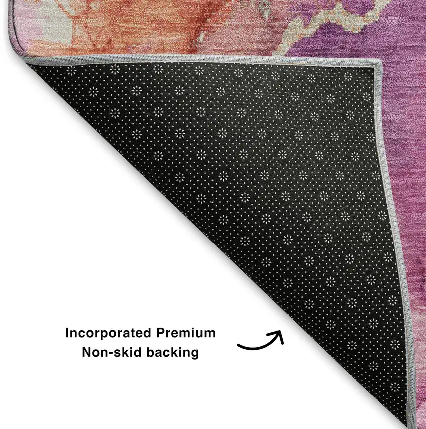 Burgundy And Salmon Abstract Washable Area Rug With UV Protection Photo 6