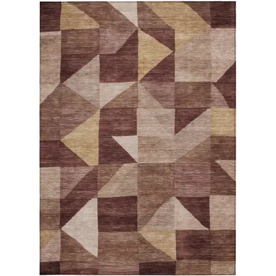 Burgundy And Wheat Geometric Washable Indoor Outdoor Area Rug Photo 3