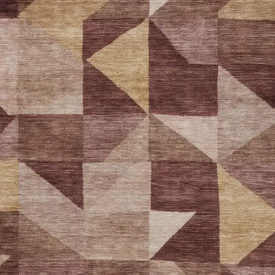 Burgundy And Wheat Geometric Washable Indoor Outdoor Area Rug Photo 2
